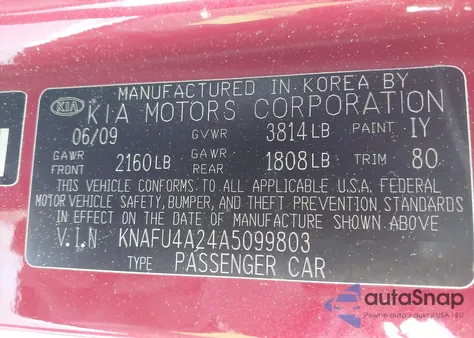 2010 Kia Forte Ex z USA, uszkodzony, nr VIN KNAFU4A24A5099803